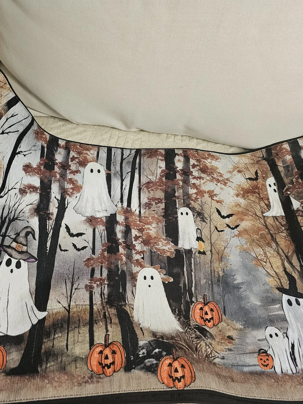 Tahari Fall Pumpkin Print Table Runner in Orange, Black & White Ghost